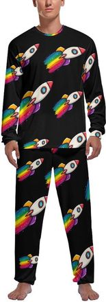Generic Colorful Sapcees Rocket Mens Pyjama Set Soft Long Sleeve Sleepwear Lounge Set Pjs