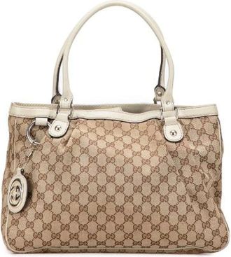 Gucci Pre-owned Tote Bags, female, Beige, Size: ONE SIZE Pre-owned Canvas gucci-bags