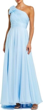 Mac Duggal Pleated One Shoulder Chiffon Gown in Sky Blue at Nordstrom, Size 10