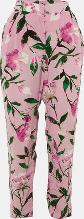 Carolina Herrera Pink Floral Pint Silk Blend Trousers