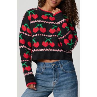 Florence By Mills Cherry Crewneck Crop Sweater in Black at Nordstrom, Size Xx-Large