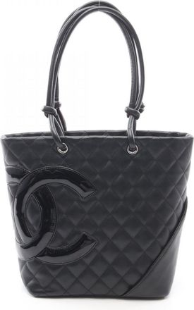 Chanel Black Leather Patent Leather Handbag Tote Bag (Pre-Owned)