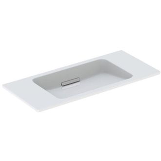 Keramag Lavabo Flotante De Dise&ntilde;o Geberit One, Salida Horizontal, Compacto, 90x40cm, Sin Orificio Para Grifer&iacute;a, Sin Rebosadero, Blanco, Keratect, Cromo Brill