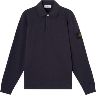 Stone Island Blauwe Polo Sweatshirt in Zware Katoen - Heren - Sweatshirts - Blauw - S - Katoen - Hoodies & sweatvesten