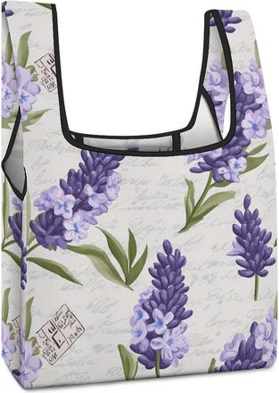 Generic Vintage Lavender Floral Flowers Shopping Bag Reusable Grocery Tote Bag Foldable Handbag for Travel Picnic