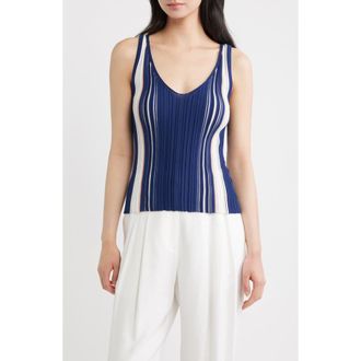 Theory Berkley Cotton Blend Scoop Neck Tank in Navy Multi at Nordstrom, Size Medium