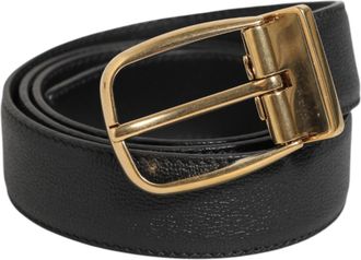 Dolce & Gabbana Zwarte Leren Klassieke Metalen Logo Gespriem Belts