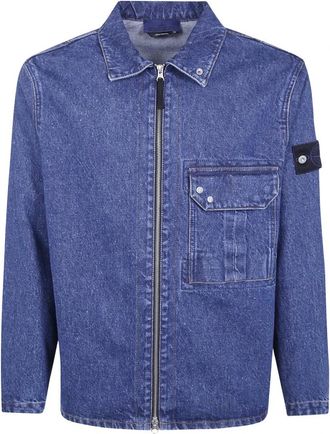 Stone Island Camisa Cl&aacute;sica con Bolsillo - Jackets - Hombre - Azul - XL