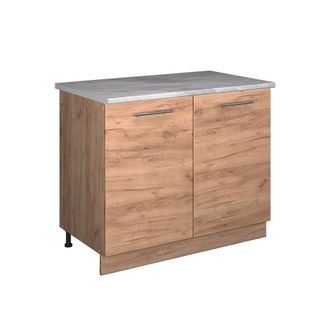 Vicco Mueble Bajo Para Fregadero Fame-line, Roble Dorado/roble Dorado, 100 Cm, Et M&aacute;rmol, Vicco
