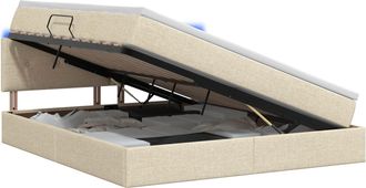 vidaXL Cama De Almacenamiento Led Con Colch&oacute;n Crema 140 X 190 Cm Tela Vidaxl