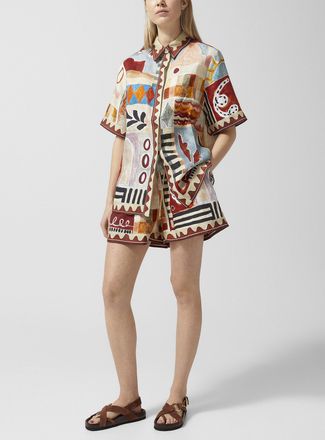 Alemais Womens Painted shapes pure linen short