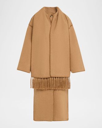 Toteme Fringe Embroidered Scarf Wool Coat
