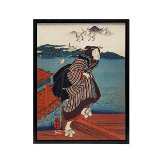 Artery8 Young Woman at Sanbashi Pier Kuniyoshi Black Framed Canvas Art Print | Size: W24 x H32