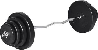 HOMCOM Homcom - Barra De Pesas Curvada Set De Musculaci&oacute;n Con 8 Discos De Pesos 2,5kg-15kg Intercambiables Hasta 70 Kg Para Entrenamiento Culturismo 140x38,5