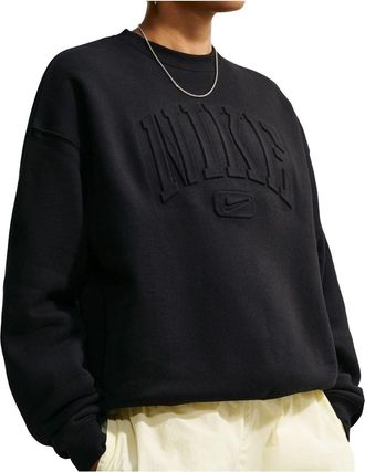 Nike (WMNS) Nike Studio Fleece Medium Weight Graphic Pack Oversized Embossed Crew Total Black IU1139-001
