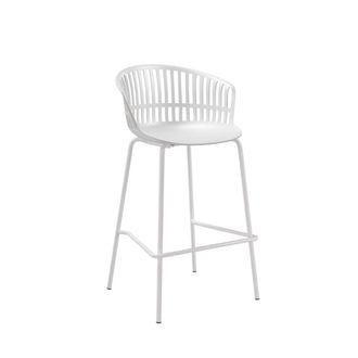 Koketto Home Taburete bajo con respaldo en polipropileno blanco