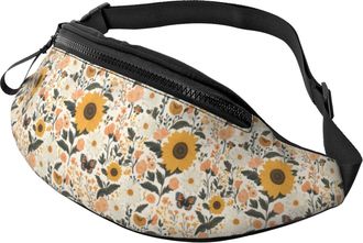 Generic Flower Sunflower Butterfly Print Waist Bag Bum Bag Fashion Crossbody For Walking Travel Gym 14X35Cm