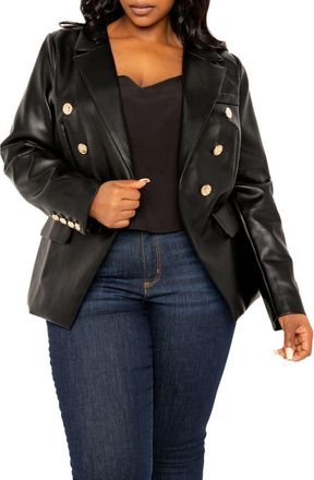 Buxom Couture Faux Leather Double Breasted Blazer in Black at Nordstrom, Size 1 X