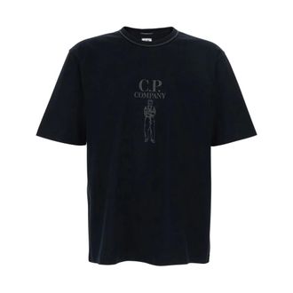 C.P. Company T-Shirts, male, Black, Size: L 30/2 Embroidered British Sailor Logo T-Shirt