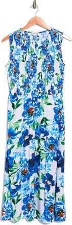 Calvin Klein Smocked Sleeveless Midi Dress in White Multi at Nordstrom Rack, Size 12