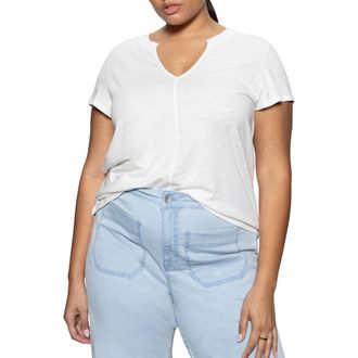 Sanctuary The New Girl Split Neck Cotton T-Shirt in White at Nordstrom, Size 2X