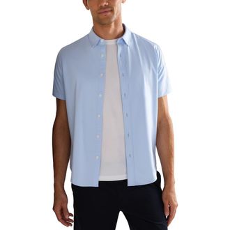 Rhone Commuter Short Sleeve Button-Up Shirt in Business Blue at Nordstrom, Size Xx-Large