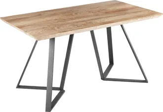 Beliani Mesa De Comedor De Metal Madera Clara Negro 140 X 80 Cm Mdf 6 Plazas Patas Upton