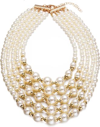 Liv Oliver 18k Gold Multi Layer Pearl Necklace