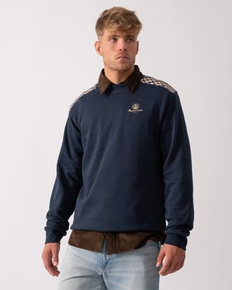 Aquascutum Mens Shoulder Crew Neck Sweatshirt in Dark Blue - Size Medium