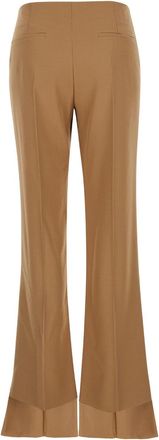 Chlo&eacute; Womens Beige Flared Pants With Asymmetric Hem Sheep Wool Trousers