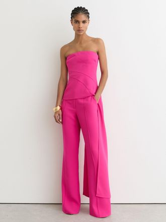 Reiss Bright Pink Strapless Drape-detail Structured Top, 10