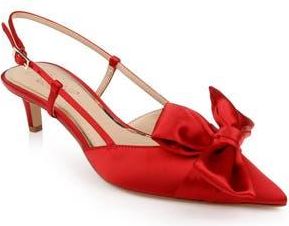 Badgley Mischka Shoshana Pointed Toe Slingback Pump in Red Satin at Nordstrom Rack, Size 6.5