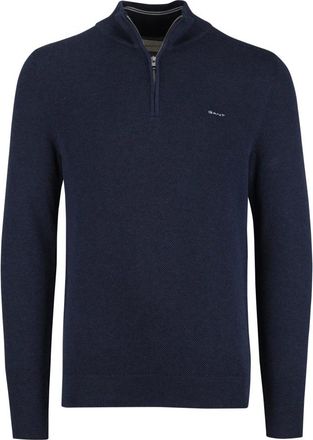 GANT Truien & Vesten, Heren, Blauw, M, Katoen, Cotton Piqu&eacute; Half-Zip Sweater