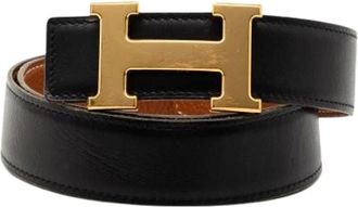 Herm&egrave;s Pre-owned Vintage H Gesp Riem - Dames - Vintage Accessoires - Zwart - ONE Size - Leer - Vintage
