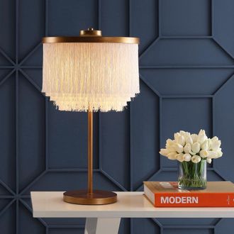 Jonathan Y Designs Coco 27.5 Fringed/Metal LED Table Lamp
