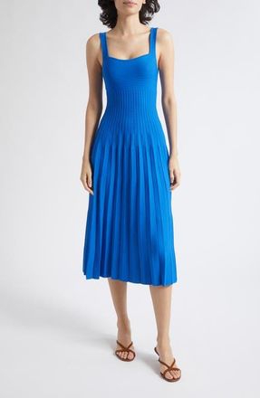 Staud Ellison Pleated Midi Dress in Cobalt at Nordstrom, Size X-Large