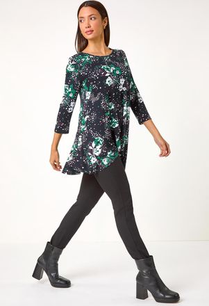 Roman Floral Hanky Hem Stretch Tunic Top