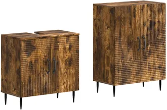 vidaXL Juego De Gabinete De Ba&ntilde;o De 2 Piezas Haarlem Roble Ahumado Vidaxl