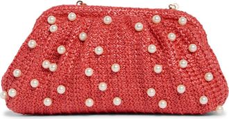 Jessica McClintock Violetta Rhinestone Studded Straw Frame Clutch in Coral at Nordstrom Rack