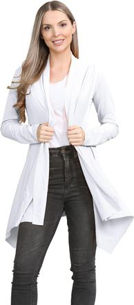 Janisramone Womens Ladies New Open Front Plain Long Sleeve Ribbed Waterfall Cardigan Drape Coat Top White