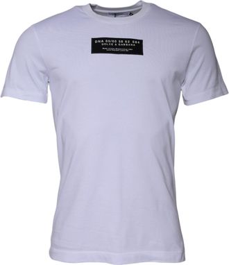 Dolce & Gabbana White Logo Print Cotton Crew Neck Mens T-shirt