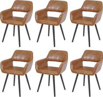 Hhg Hhg - Nunca Usado] Juego De 6 Sillas De Comedor 429 Ii, Silla De Cocina, Dise&ntilde;o Retro A&ntilde;os 50, Imitaci&oacute;n De Ante, Patas Oscuras