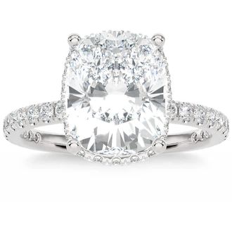 Pompeii3 Certified 4.50Ct Cushion Diamond Engagement Ring Hidden Halo 14k Lab Grown