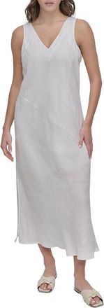DKNY V Neck Panel Linen Midi Dress