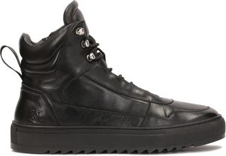 Kazar Zwarte sneakers met hoge schacht en verborgen veters - Heren - Sneakers - Zwart - 40 EU - Leer - Schoenen