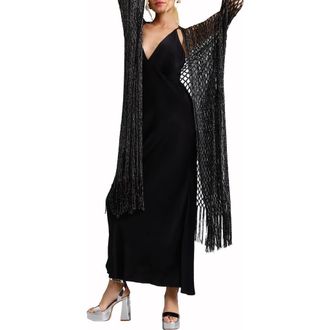 Saachi Shimmer Crochet Fringe Kimono in Black at Nordstrom Rack
