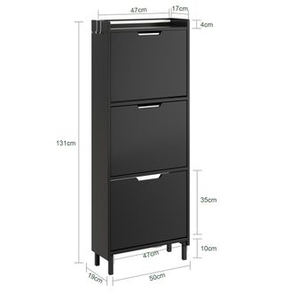 SoBuy Sobuy Armario Zapatero Gris Oscuro Con 3 Puertas Abatibles Estante Para Zapatos De Mdf Y Aglomerado Mueble Zapatero Con Ganchos Para Llaves 50&times;19&times;131 