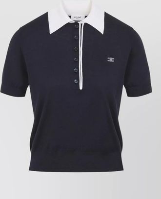 Celine cashmere silk ribbed polo knit top