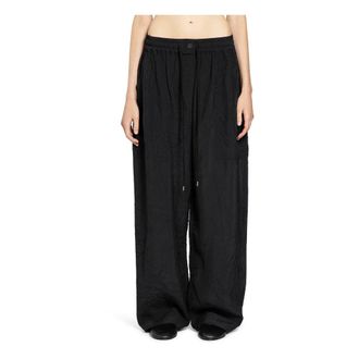 STUDIO NICHOLSON Broeken, Dames, Zwart, S, Katoen, Zwarte Straight-Leg Elastische Taillebroek