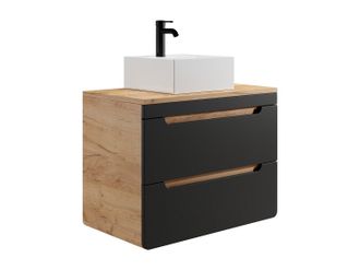 Vente-Unique Mueble de baño flotante con lavabo - 80 cm - Natural claro y antracita - ARUBA